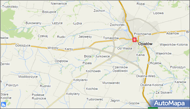 mapa Jurkowice gmina Opatów, Jurkowice gmina Opatów na mapie Targeo