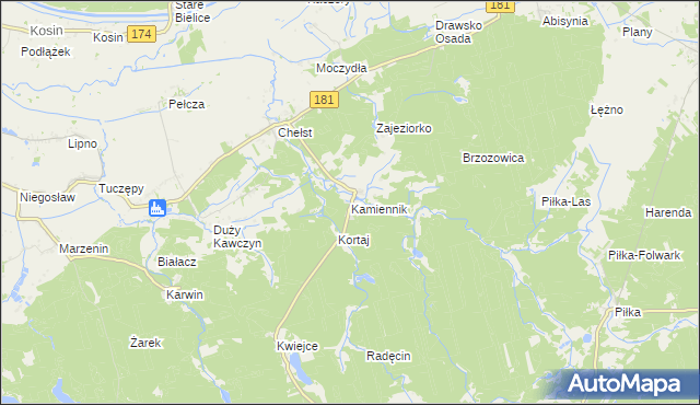 mapa Kamiennik gmina Drawsko, Kamiennik gmina Drawsko na mapie Targeo