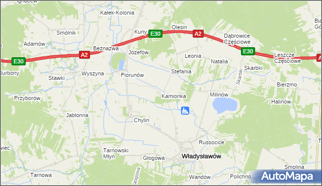 mapa Kamionka gmina Władysławów, Kamionka gmina Władysławów na mapie Targeo