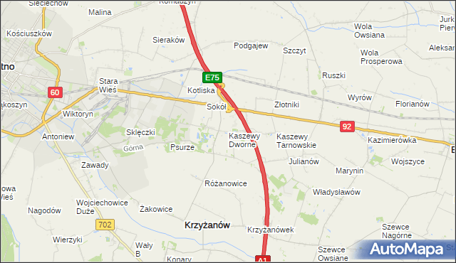 mapa Kaszewy Dworne, Kaszewy Dworne na mapie Targeo