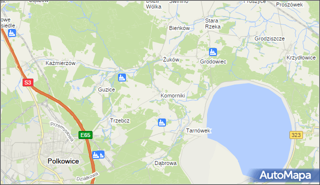 mapa Komorniki gmina Polkowice, Komorniki gmina Polkowice na mapie Targeo