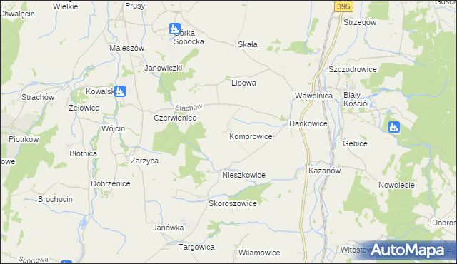 mapa Komorowice gmina Kondratowice, Komorowice gmina Kondratowice na mapie Targeo