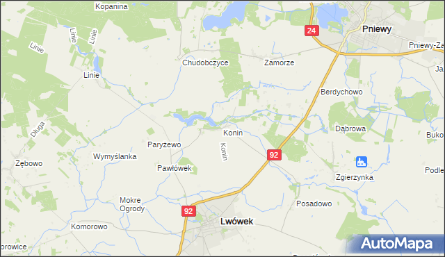 mapa Konin gmina Lwówek, Konin gmina Lwówek na mapie Targeo