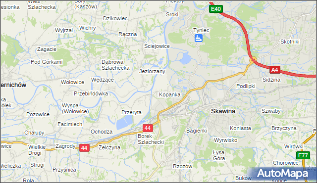 mapa Kopanka gmina Skawina, Kopanka gmina Skawina na mapie Targeo