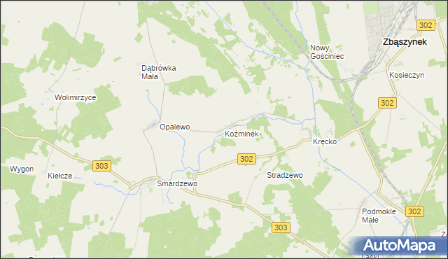 mapa Koźminek gmina Szczaniec, Koźminek gmina Szczaniec na mapie Targeo