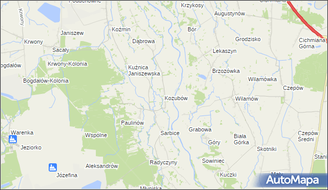 mapa Kozubów gmina Brudzew, Kozubów gmina Brudzew na mapie Targeo