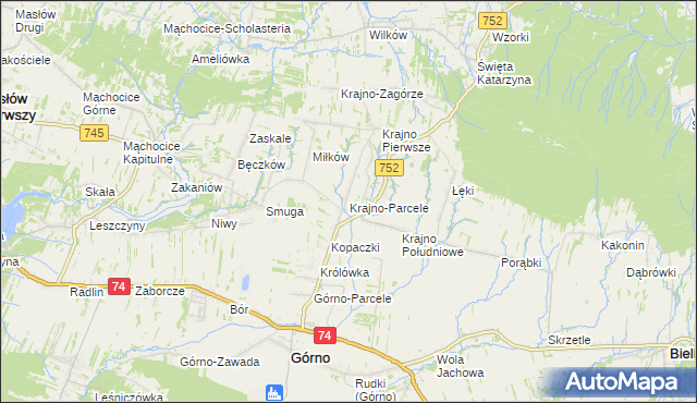 mapa Krajno-Parcele, Krajno-Parcele na mapie Targeo