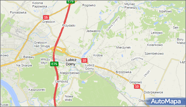 mapa Krobia gmina Lubicz, Krobia gmina Lubicz na mapie Targeo