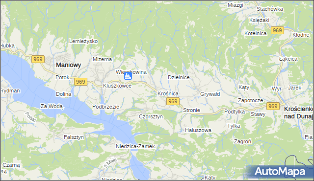 mapa Krośnica gmina Krościenko nad Dunajcem, Krośnica gmina Krościenko nad Dunajcem na mapie Targeo