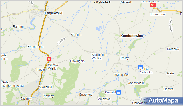 mapa Księginice Wielkie, Księginice Wielkie na mapie Targeo