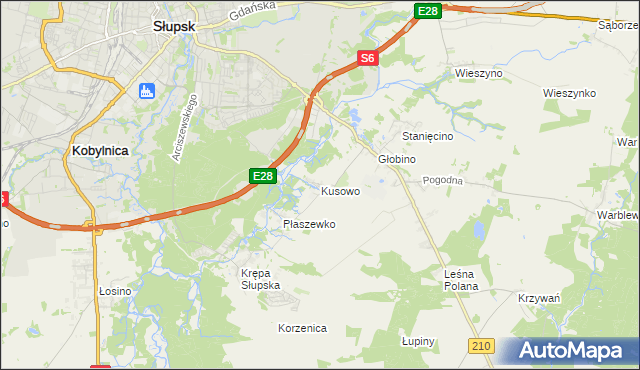 mapa Kusowo gmina Słupsk, Kusowo gmina Słupsk na mapie Targeo