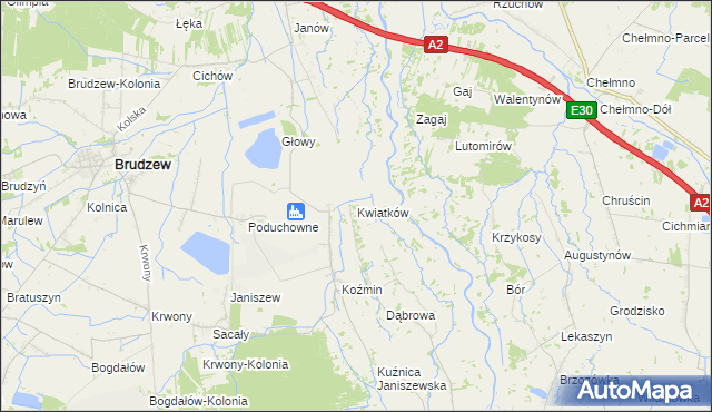 mapa Kwiatków gmina Brudzew, Kwiatków gmina Brudzew na mapie Targeo