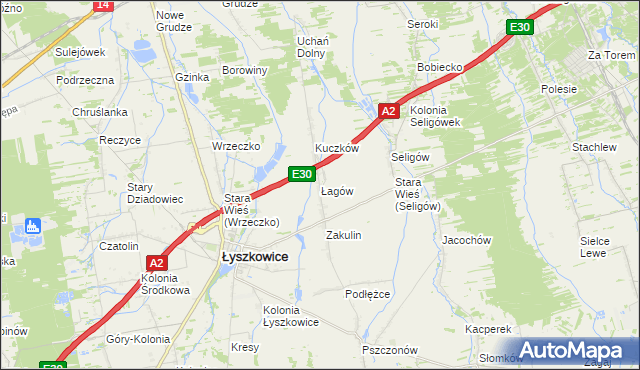 mapa Łagów gmina Łyszkowice, Łagów gmina Łyszkowice na mapie Targeo