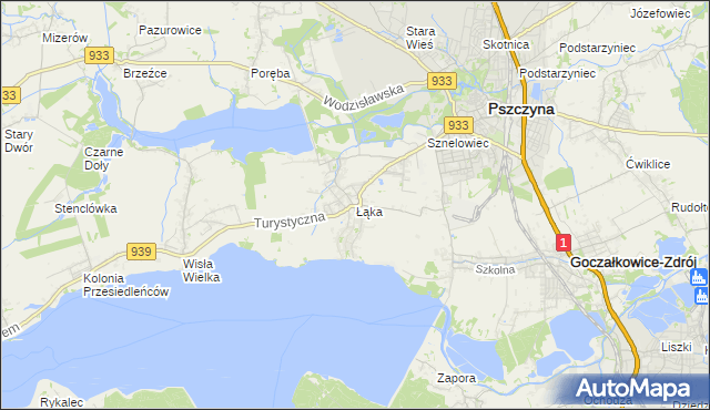 mapa Łąka gmina Pszczyna, Łąka gmina Pszczyna na mapie Targeo