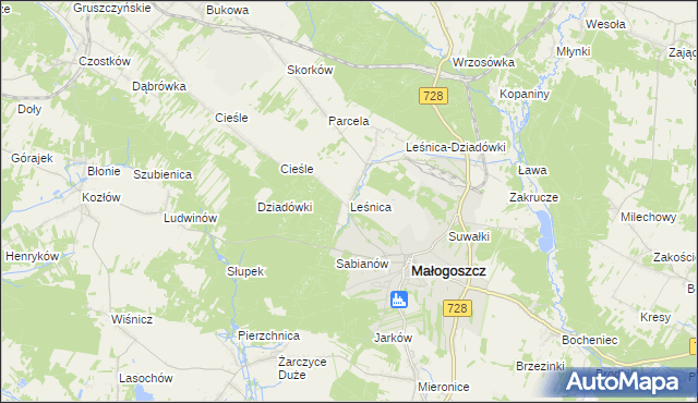 mapa Leśnica gmina Małogoszcz, Leśnica gmina Małogoszcz na mapie Targeo