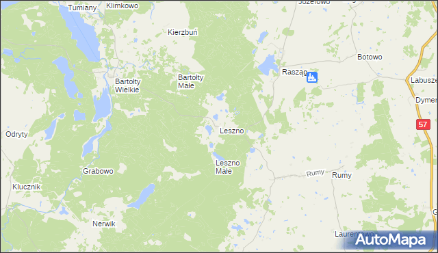 mapa Leszno gmina Barczewo, Leszno gmina Barczewo na mapie Targeo