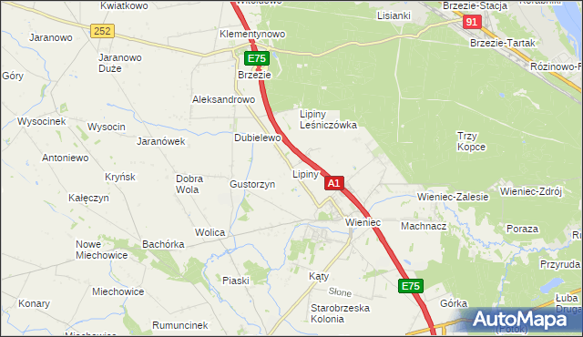 mapa Lipiny gmina Brześć Kujawski, Lipiny gmina Brześć Kujawski na mapie Targeo