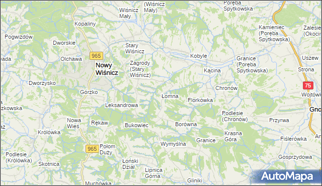 mapa Łomna gmina Nowy Wiśnicz, Łomna gmina Nowy Wiśnicz na mapie Targeo
