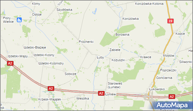 mapa Łuby gmina Międzyrzec Podlaski, Łuby gmina Międzyrzec Podlaski na mapie Targeo