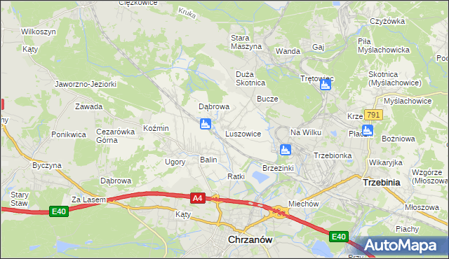 mapa Luszowice gmina Chrzanów, Luszowice gmina Chrzanów na mapie Targeo