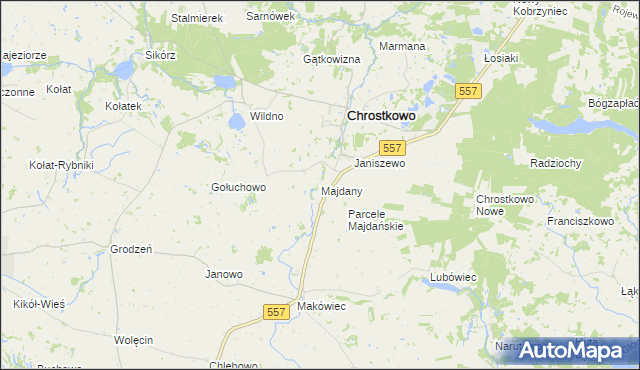 mapa Majdany gmina Chrostkowo, Majdany gmina Chrostkowo na mapie Targeo