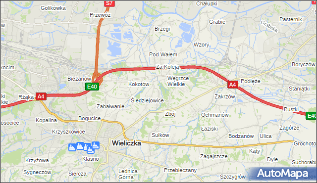 mapa Mała Wieś gmina Wieliczka, Mała Wieś gmina Wieliczka na mapie Targeo