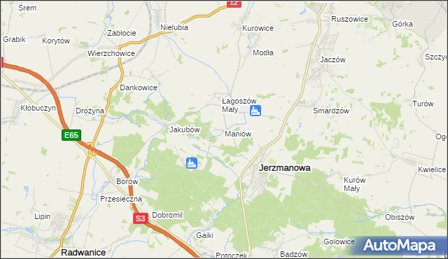 mapa Maniów gmina Jerzmanowa, Maniów gmina Jerzmanowa na mapie Targeo
