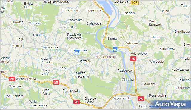 mapa Marcinkowice gmina Chełmiec, Marcinkowice gmina Chełmiec na mapie Targeo