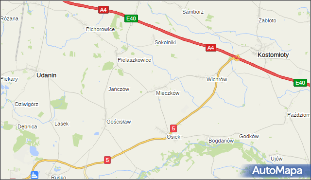 mapa Mieczków gmina Kostomłoty, Mieczków gmina Kostomłoty na mapie Targeo