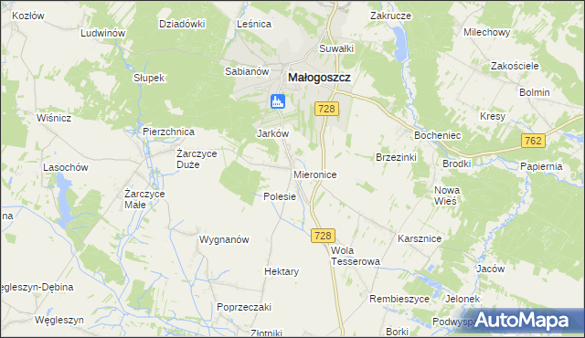 mapa Mieronice gmina Małogoszcz, Mieronice gmina Małogoszcz na mapie Targeo