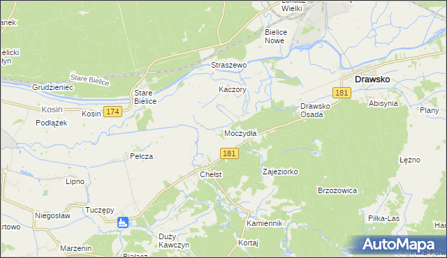 mapa Moczydła gmina Drawsko, Moczydła gmina Drawsko na mapie Targeo