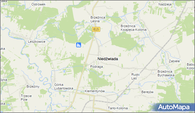 mapa Niedźwiada powiat lubartowski, Niedźwiada powiat lubartowski na mapie Targeo
