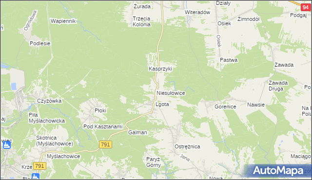 mapa Niesułowice gmina Olkusz, Niesułowice gmina Olkusz na mapie Targeo