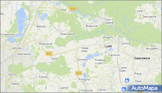 mapa Nowa Wieś gmina Lyski, Nowa Wieś gmina Lyski na mapie Targeo