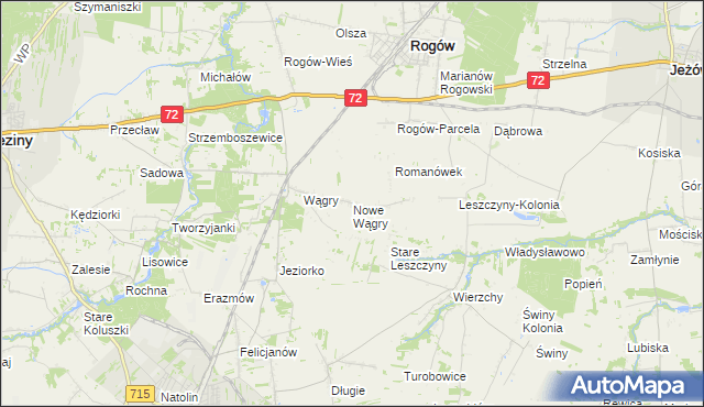 mapa Nowe Wągry, Nowe Wągry na mapie Targeo