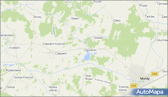 mapa Ogrodniki gmina Mordy, Ogrodniki gmina Mordy na mapie Targeo