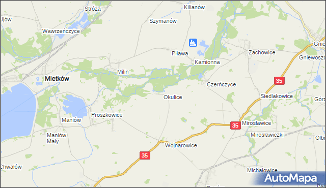 mapa Okulice gmina Sobótka, Okulice gmina Sobótka na mapie Targeo