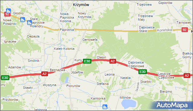 mapa Olesin gmina Władysławów, Olesin gmina Władysławów na mapie Targeo