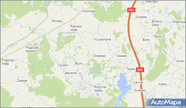 mapa Olszewo gmina Prostki, Olszewo gmina Prostki na mapie Targeo