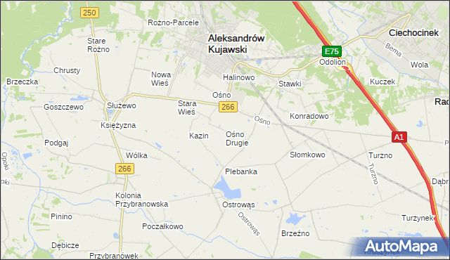 mapa Ośno Drugie, Ośno Drugie na mapie Targeo