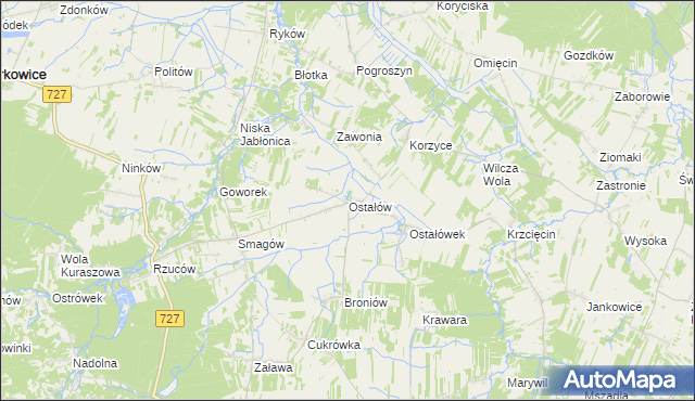 mapa Ostałów gmina Chlewiska, Ostałów gmina Chlewiska na mapie Targeo