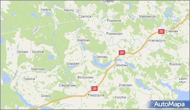 mapa Ostrowo gmina Miastko, Ostrowo gmina Miastko na mapie Targeo