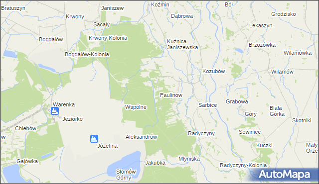 mapa Paulinów gmina Przykona, Paulinów gmina Przykona na mapie Targeo