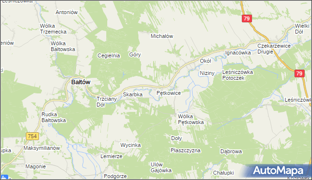 mapa Pętkowice gmina Bałtów, Pętkowice gmina Bałtów na mapie Targeo