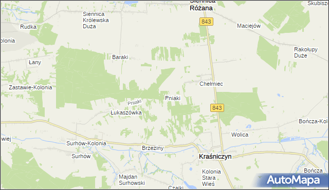 mapa Pniaki gmina Kraśniczyn, Pniaki gmina Kraśniczyn na mapie Targeo