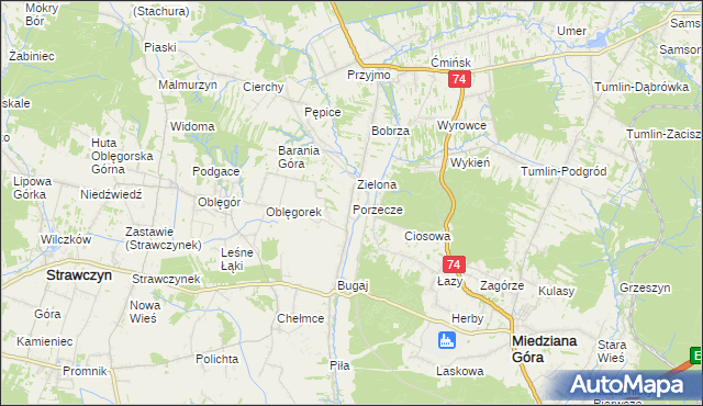 mapa Porzecze gmina Miedziana Góra, Porzecze gmina Miedziana Góra na mapie Targeo
