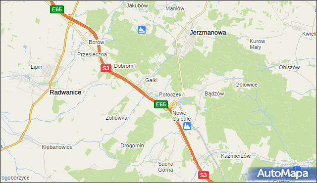 mapa Potoczek gmina Jerzmanowa, Potoczek gmina Jerzmanowa na mapie Targeo