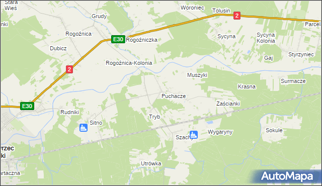 mapa Puchacze gmina Międzyrzec Podlaski, Puchacze gmina Międzyrzec Podlaski na mapie Targeo