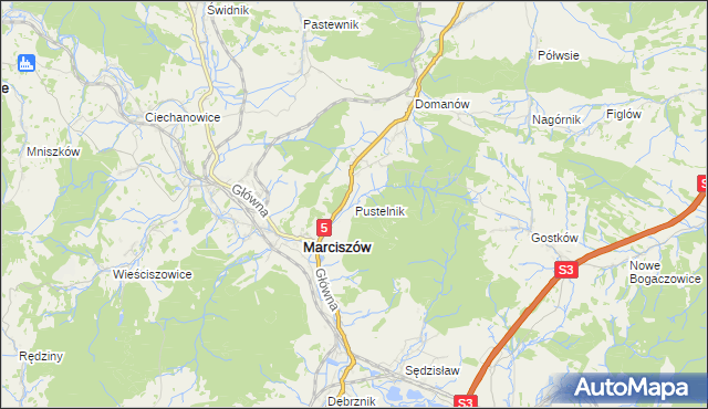 mapa Pustelnik gmina Marciszów, Pustelnik gmina Marciszów na mapie Targeo