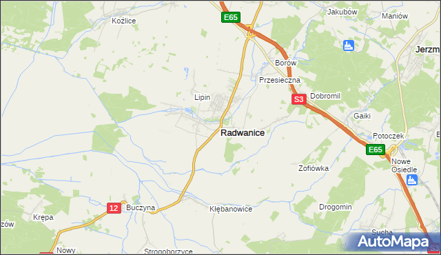 mapa Radwanice powiat polkowicki, Radwanice powiat polkowicki na mapie Targeo